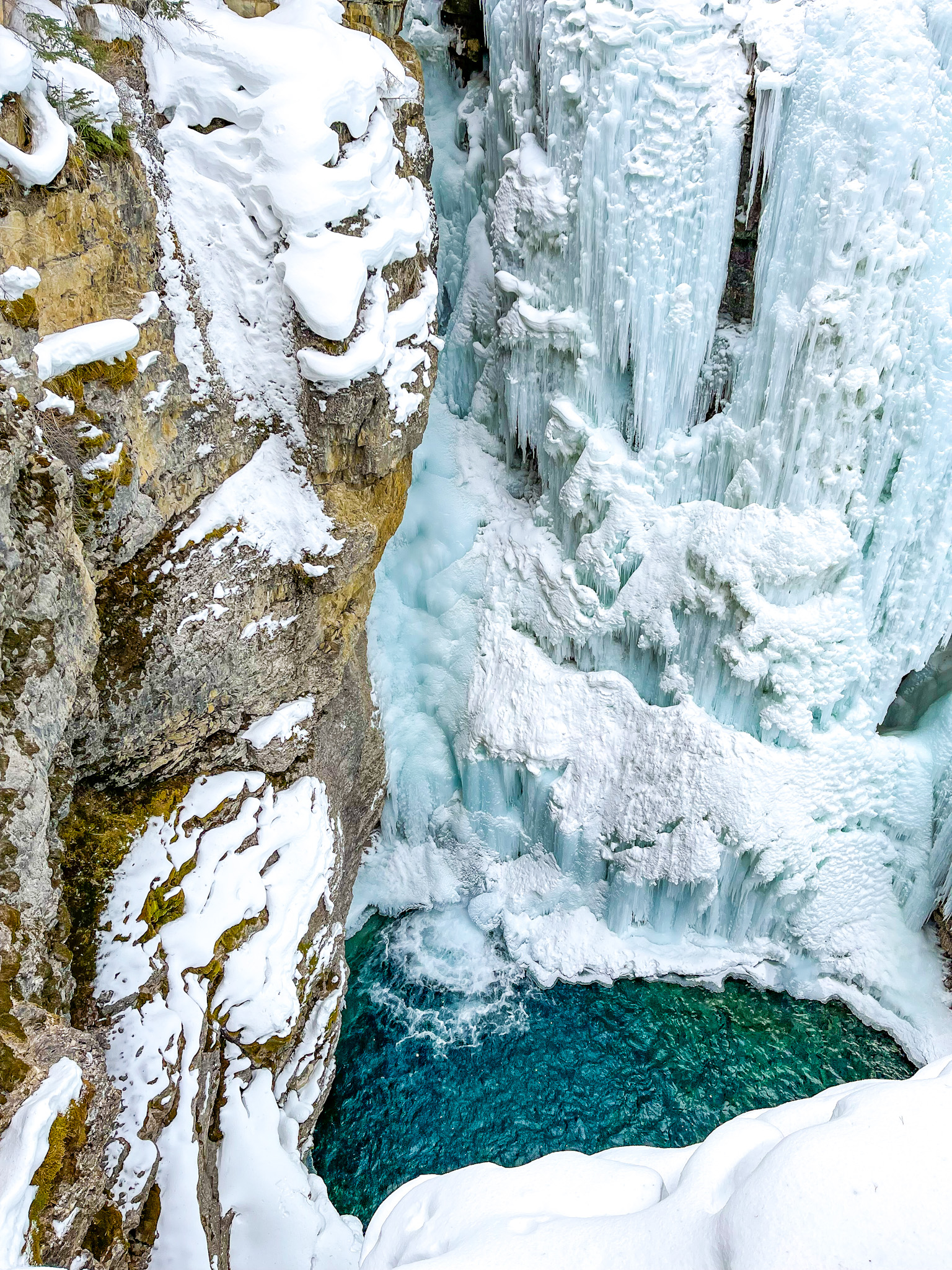 frozen waterfall in banff